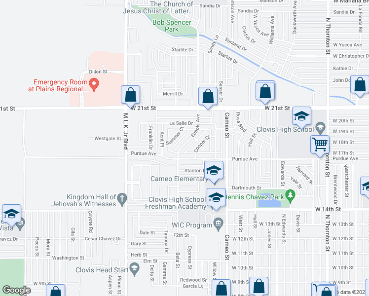 map of restaurants, bars, coffee shops, grocery stores, and more near 1909 Echols Avenue in Clovis