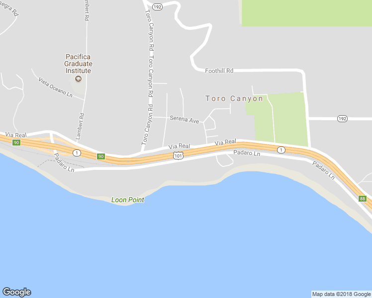 map of restaurants, bars, coffee shops, grocery stores, and more near 3146 Via Real in Carpinteria
