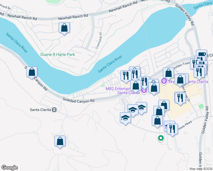map of restaurants, bars, coffee shops, grocery stores, and more near 21855 Moveo Drive in Santa Clarita