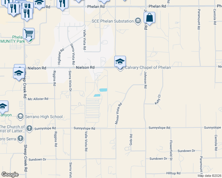 map of restaurants, bars, coffee shops, grocery stores, and more near 4601 Tim Court in Phelan