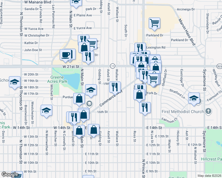 map of restaurants, bars, coffee shops, grocery stores, and more near 1716 Axtell Street in Clovis