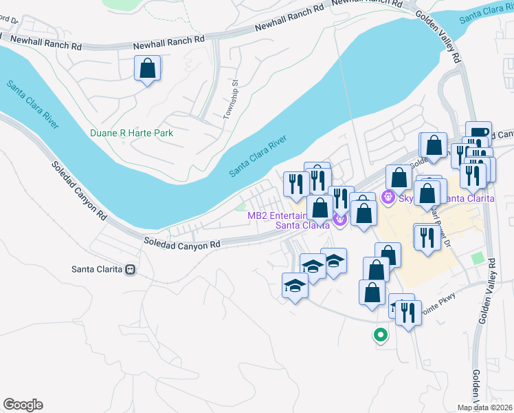map of restaurants, bars, coffee shops, grocery stores, and more near 26250 Prima Way in Santa Clarita