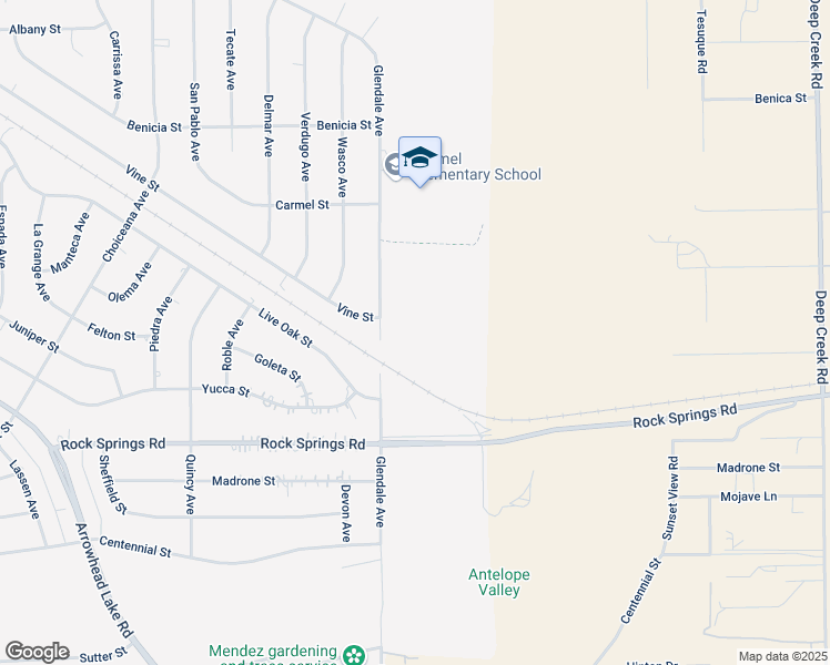 map of restaurants, bars, coffee shops, grocery stores, and more near Glendale Avenue in Hesperia