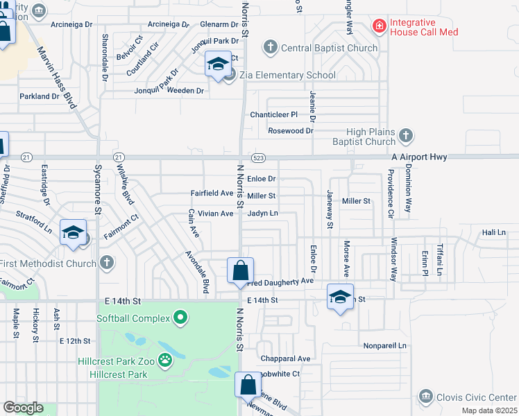 map of restaurants, bars, coffee shops, grocery stores, and more near 2116 Howard Cowper Drive in Clovis