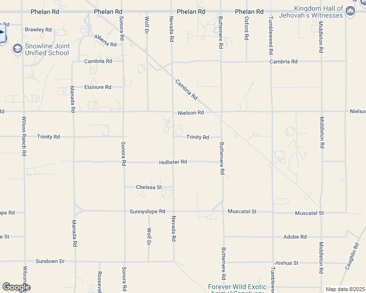 map of restaurants, bars, coffee shops, grocery stores, and more near Trinity Road in Phelan