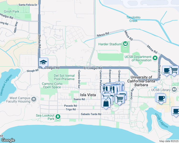 map of restaurants, bars, coffee shops, grocery stores, and more near in University of California-Santa Barbara