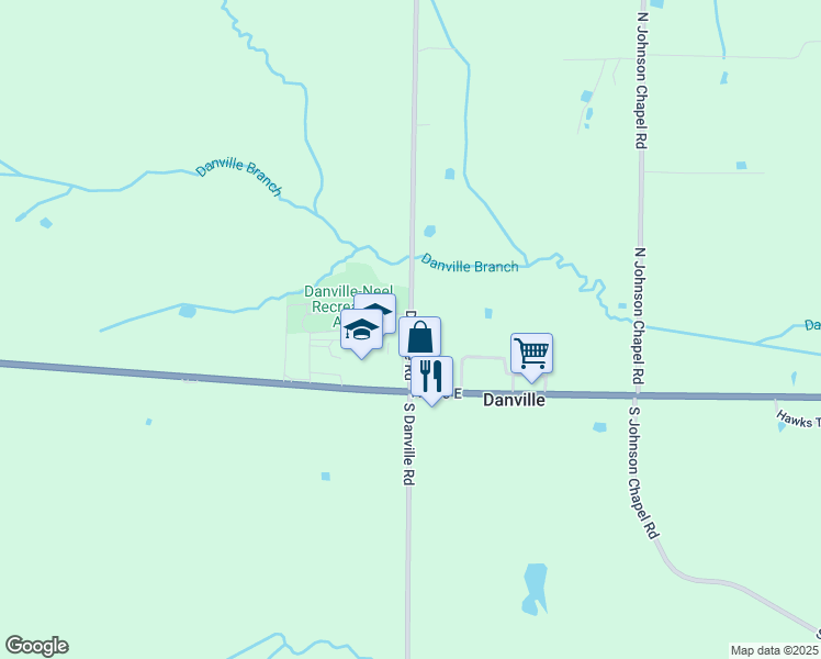 map of restaurants, bars, coffee shops, grocery stores, and more near 9235 Danville Road in Danville