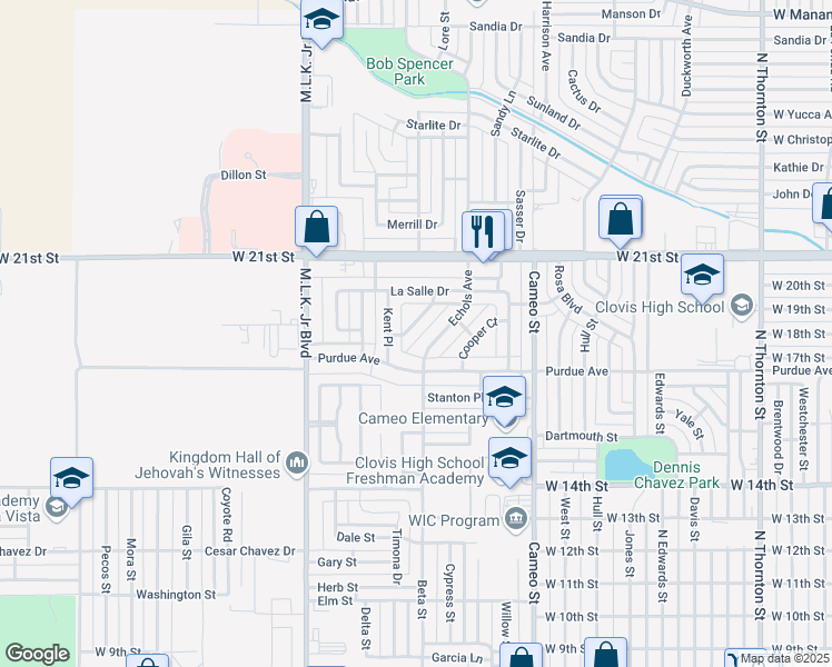 map of restaurants, bars, coffee shops, grocery stores, and more near 113 Summer Court in Clovis