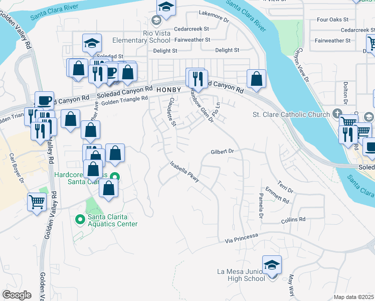 map of restaurants, bars, coffee shops, grocery stores, and more near 26750 Claudette Street in Santa Clarita