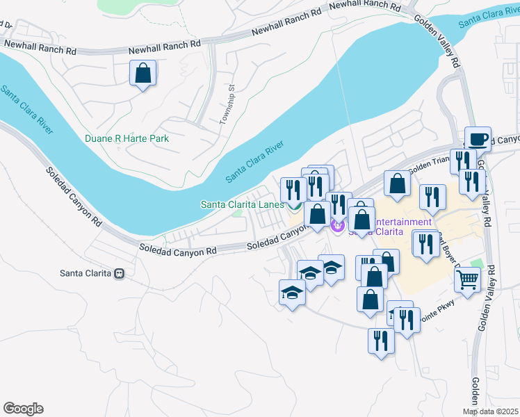 map of restaurants, bars, coffee shops, grocery stores, and more near 21757 Bene Drive in Santa Clarita