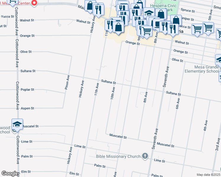 map of restaurants, bars, coffee shops, grocery stores, and more near 9130 10th Avenue in Hesperia