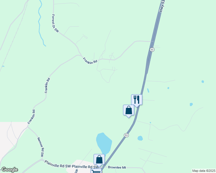 map of restaurants, bars, coffee shops, grocery stores, and more near 225 Hardin Road Southwest in Plainville