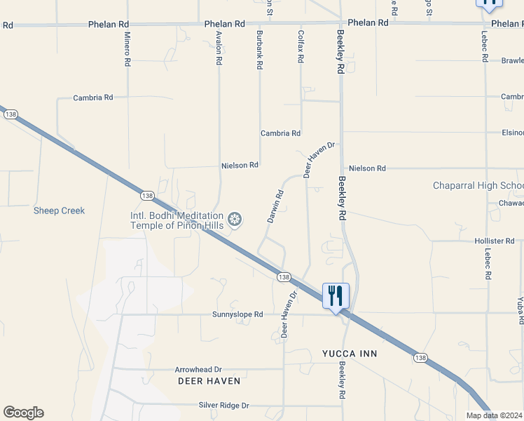 map of restaurants, bars, coffee shops, grocery stores, and more near 9170 Darwin Road in Piñon Hills