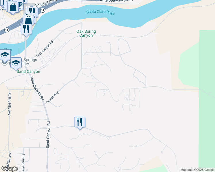map of restaurants, bars, coffee shops, grocery stores, and more near 28132 Oak Springs Canyon Road in Santa Clarita