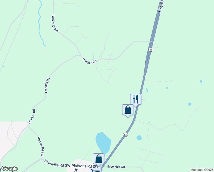 map of restaurants, bars, coffee shops, grocery stores, and more near 225 Hardin Road Southwest in Plainville