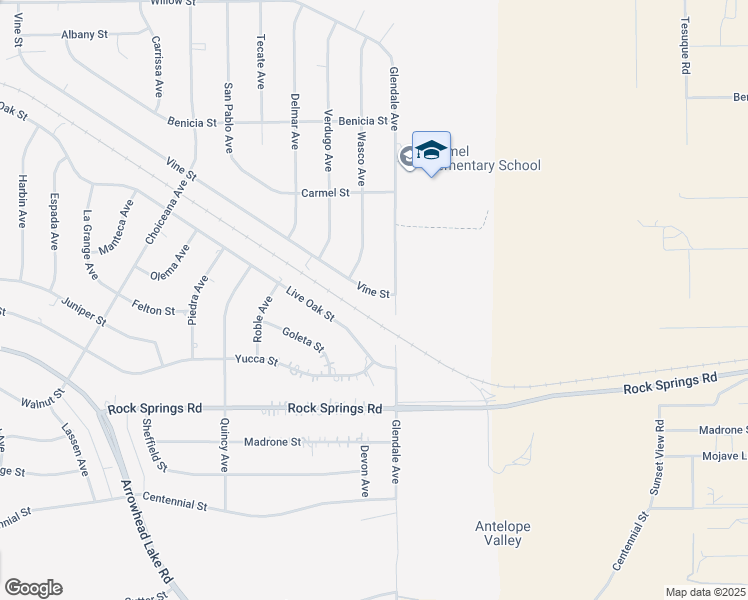 map of restaurants, bars, coffee shops, grocery stores, and more near 19251 Vine Street in Hesperia