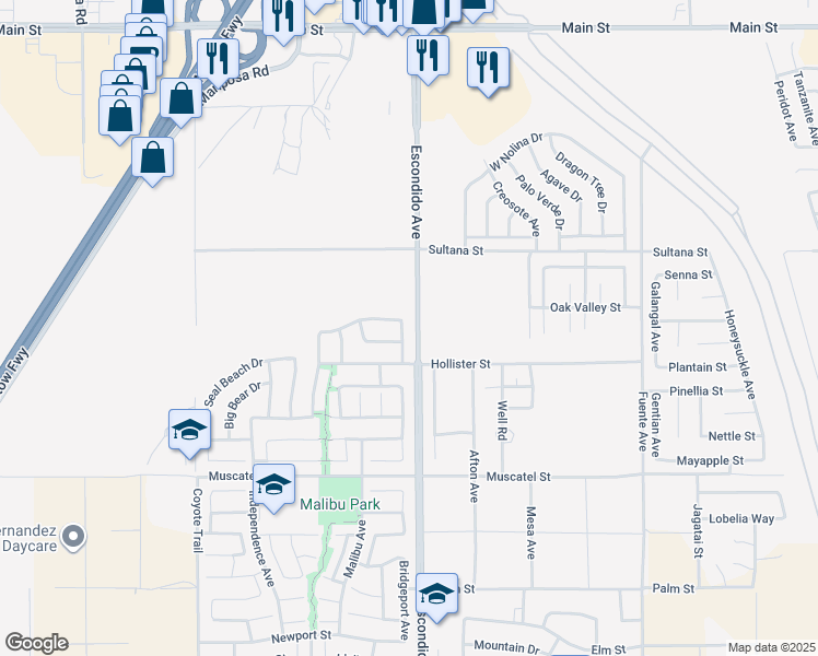 map of restaurants, bars, coffee shops, grocery stores, and more near 9179 Ravenswood Avenue in Hesperia
