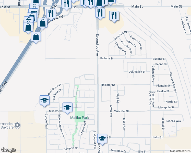 map of restaurants, bars, coffee shops, grocery stores, and more near 9179 Ravenswood Avenue in Hesperia