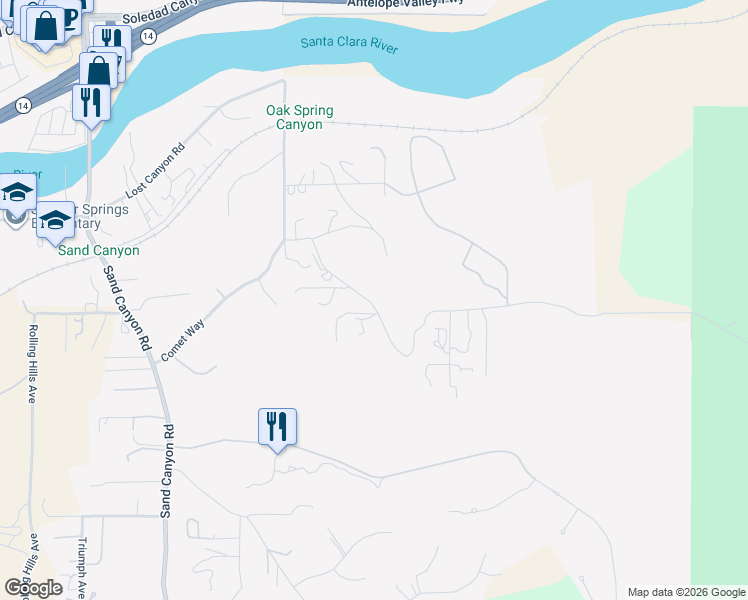 map of restaurants, bars, coffee shops, grocery stores, and more near 2 Soledad Canyon Road in Acton