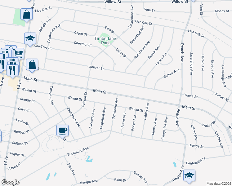 map of restaurants, bars, coffee shops, grocery stores, and more near 18010 Main Street in Hesperia