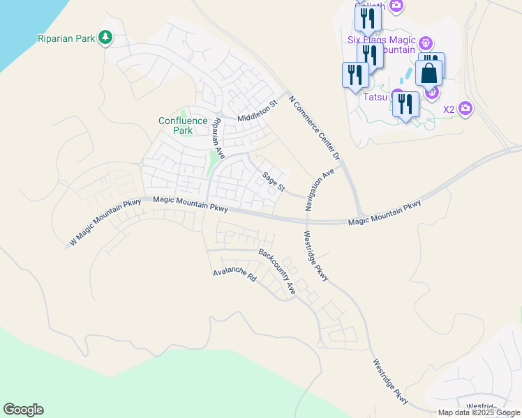 map of restaurants, bars, coffee shops, grocery stores, and more near 27410 North Merlin Place in Los Angeles County