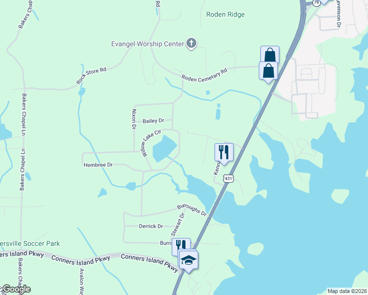 map of restaurants, bars, coffee shops, grocery stores, and more near 436 Willow Lake Circle in Guntersville