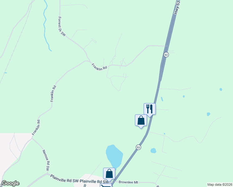 map of restaurants, bars, coffee shops, grocery stores, and more near 236 Hardin Road Southwest in Plainville