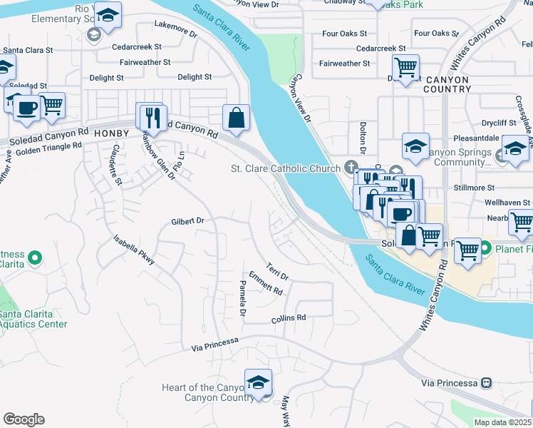 map of restaurants, bars, coffee shops, grocery stores, and more near 26824 Albion Way in Santa Clarita