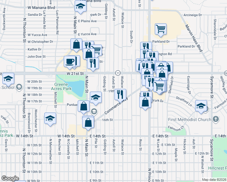 map of restaurants, bars, coffee shops, grocery stores, and more near 1901 Axtell Street in Clovis