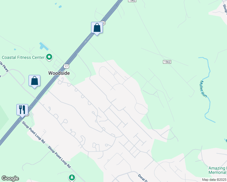 map of restaurants, bars, coffee shops, grocery stores, and more near Admiral Court in Pender County