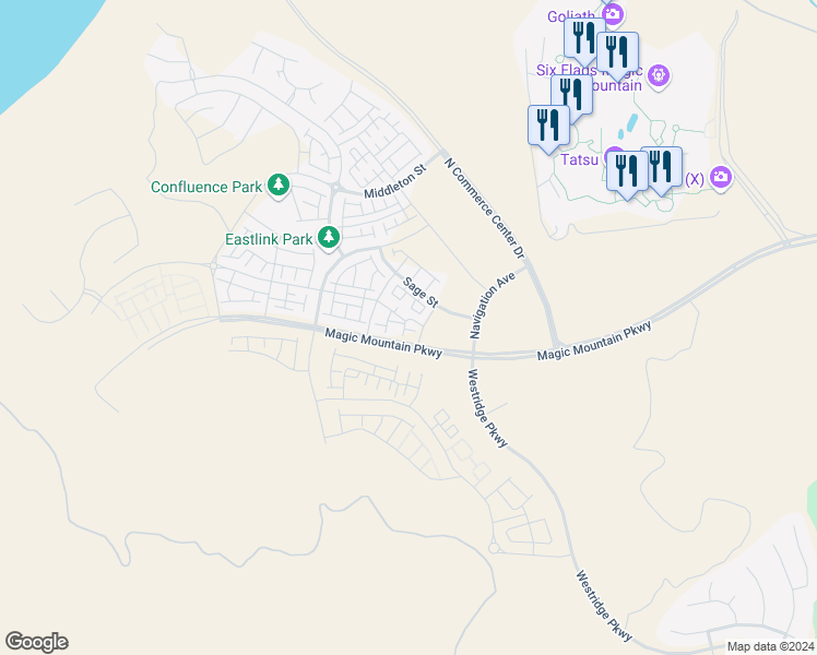 map of restaurants, bars, coffee shops, grocery stores, and more near 25900 Feedmill Road in Los Angeles