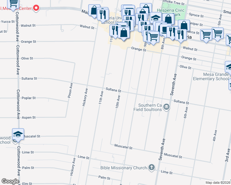 map of restaurants, bars, coffee shops, grocery stores, and more near 9150 10th Avenue in Hesperia