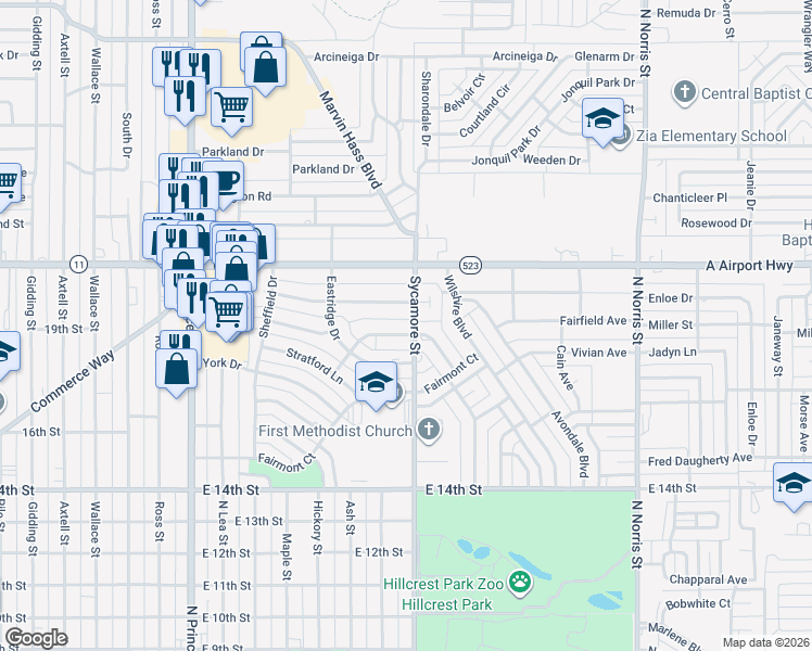 map of restaurants, bars, coffee shops, grocery stores, and more near 1432 Claremont Terrace in Clovis