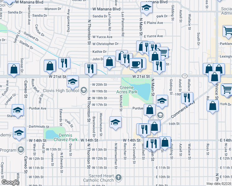 map of restaurants, bars, coffee shops, grocery stores, and more near 509 West 19th Street in Clovis