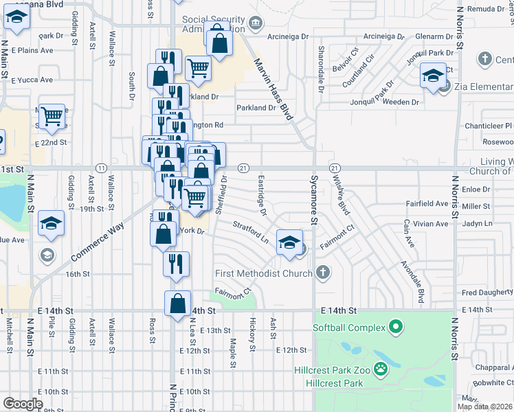 map of restaurants, bars, coffee shops, grocery stores, and more near 1328 Huntington Way in Clovis