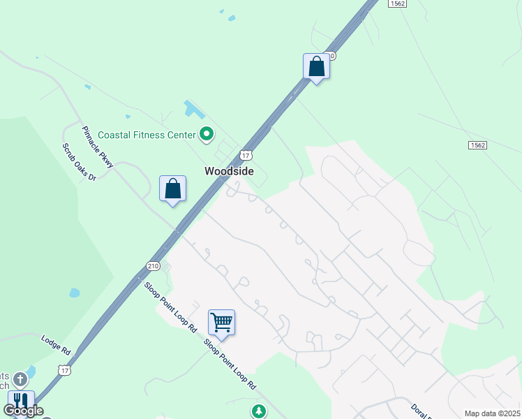 map of restaurants, bars, coffee shops, grocery stores, and more near 302 Dory Court in Hampstead