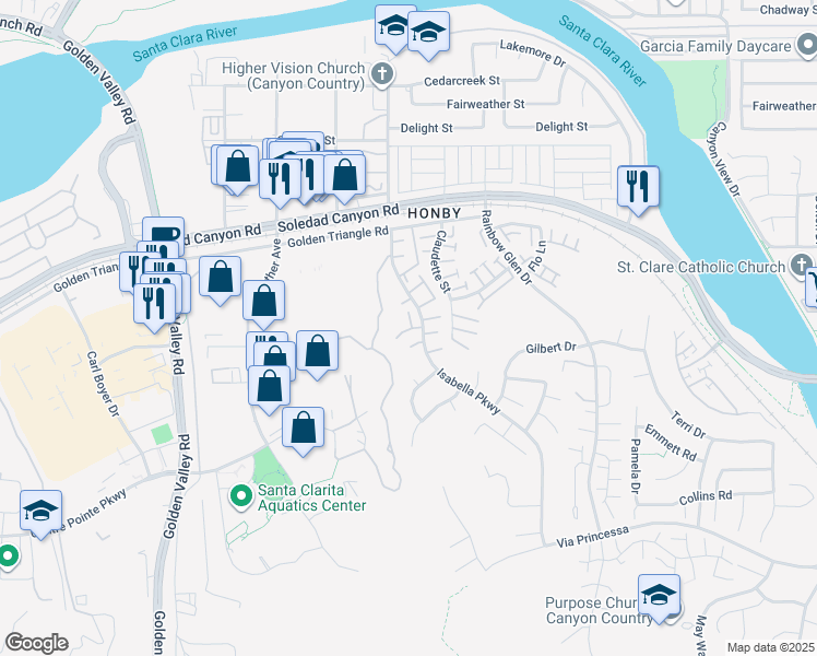 map of restaurants, bars, coffee shops, grocery stores, and more near 26719 Isabella Parkway in Santa Clarita