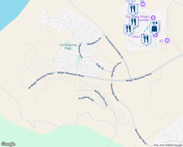 map of restaurants, bars, coffee shops, grocery stores, and more near 25900 Feedmill Road in Los Angeles County