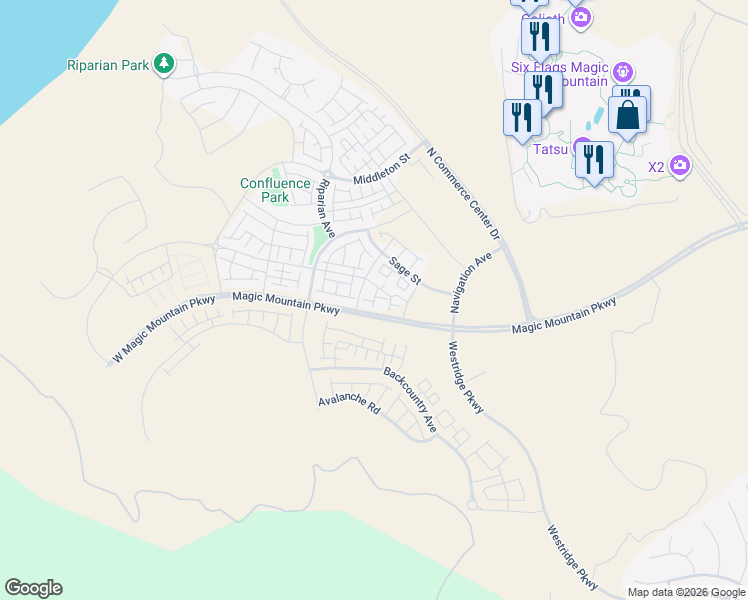 map of restaurants, bars, coffee shops, grocery stores, and more near 27405 North Journey Place in Los Angeles County