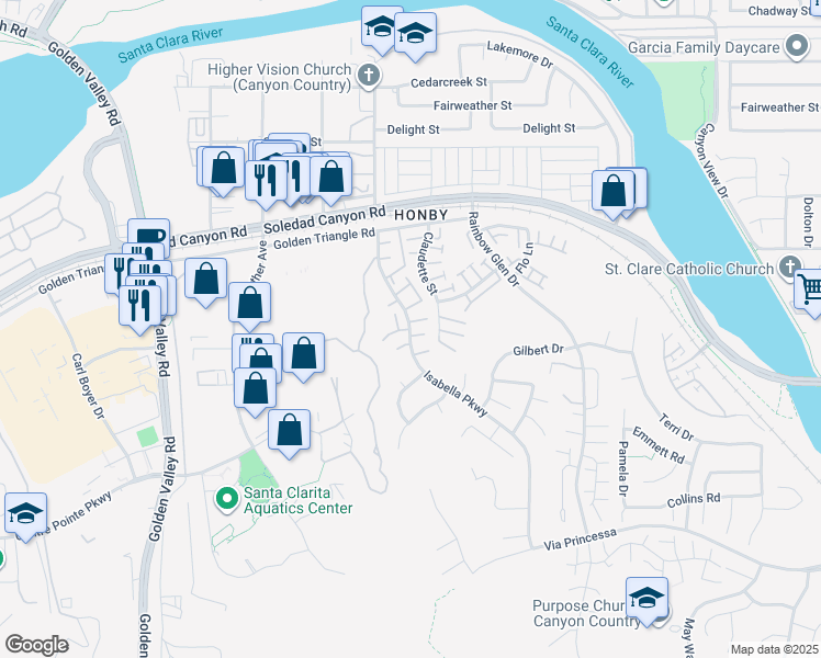 map of restaurants, bars, coffee shops, grocery stores, and more near 26719 Isabella Parkway in Santa Clarita