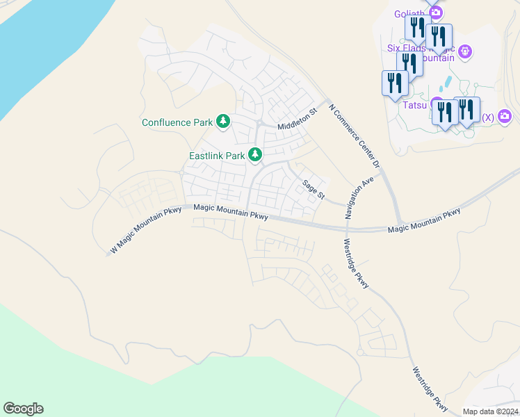 map of restaurants, bars, coffee shops, grocery stores, and more near 27070 West Painted Sky Way in Los Angeles County