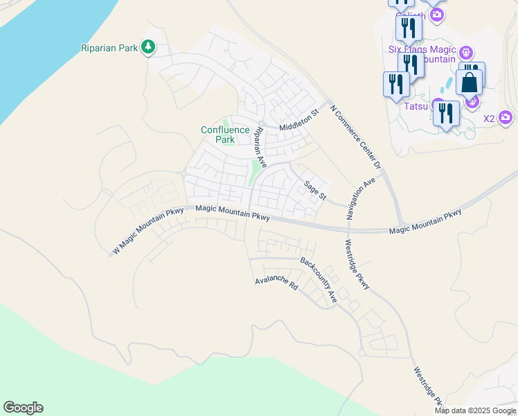 map of restaurants, bars, coffee shops, grocery stores, and more near 27070 West Painted Sky Way in Los Angeles County