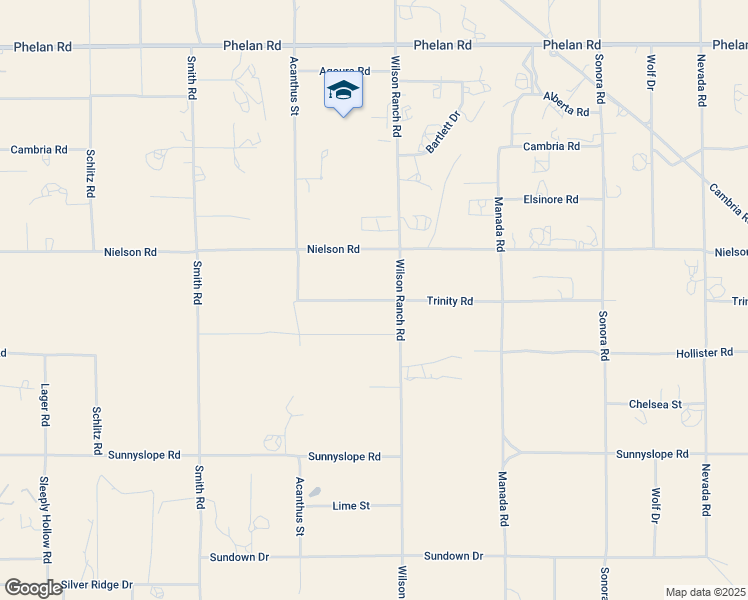 map of restaurants, bars, coffee shops, grocery stores, and more near Trinity Road in Phelan