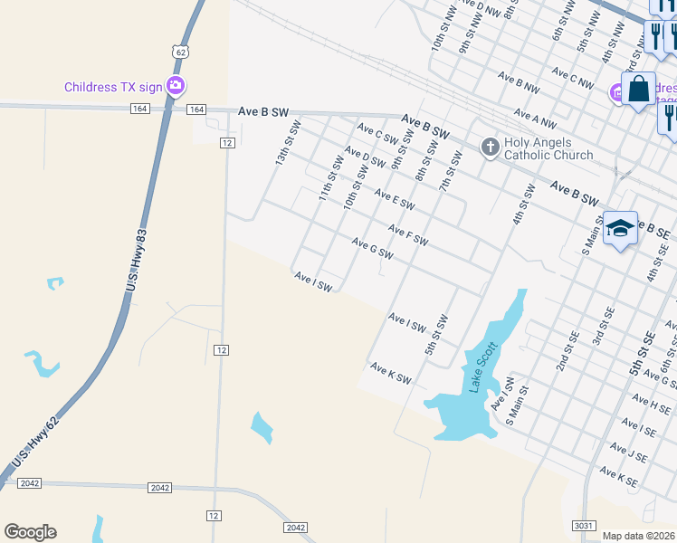 map of restaurants, bars, coffee shops, grocery stores, and more near 800 9th Street Northeast in Childress