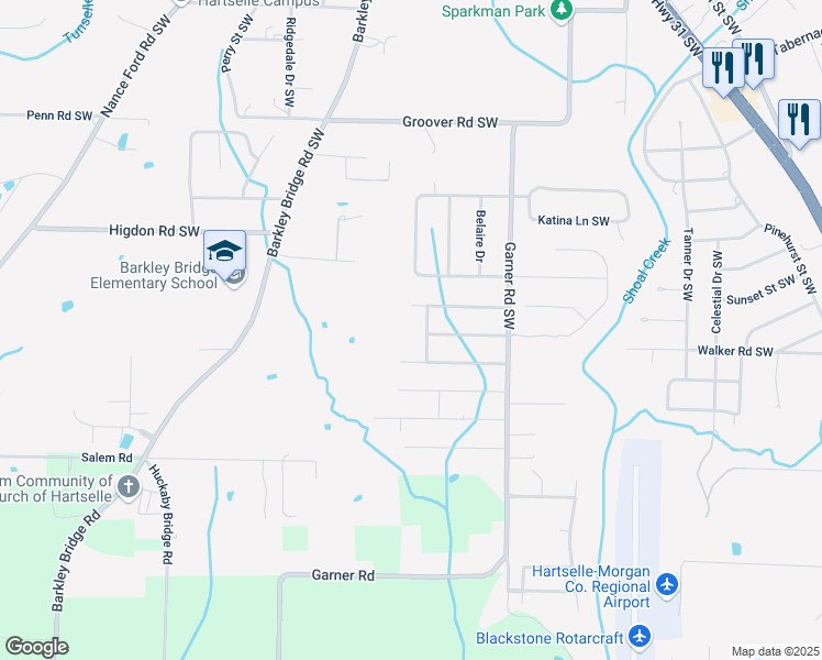 map of restaurants, bars, coffee shops, grocery stores, and more near 613 Danielle Drive in Hartselle