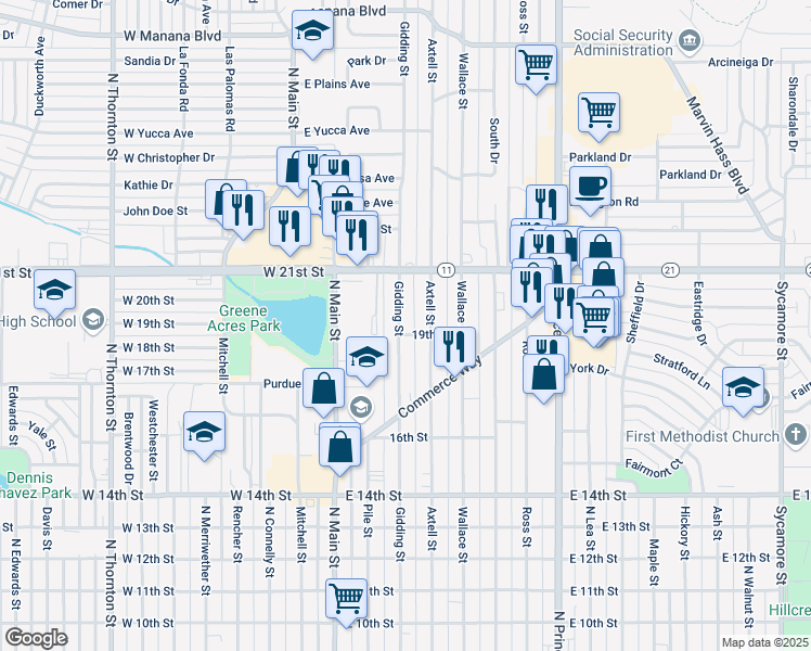 map of restaurants, bars, coffee shops, grocery stores, and more near 1905 Gidding Street in Clovis