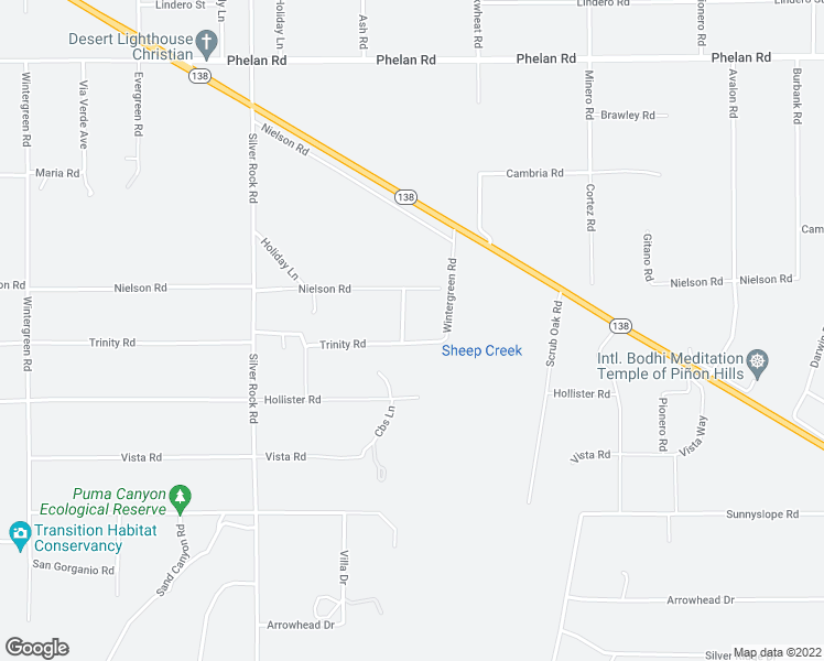 map of restaurants, bars, coffee shops, grocery stores, and more near 2390 Trinity Road in Pinon Hills