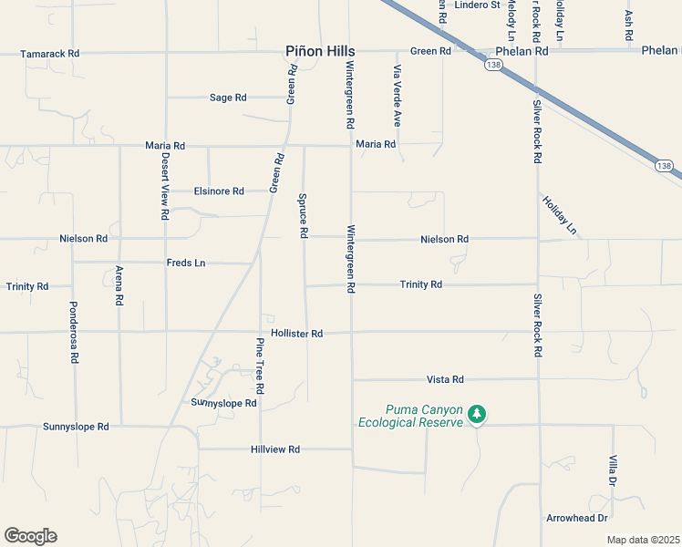 map of restaurants, bars, coffee shops, grocery stores, and more near 9236 Wintergreen Road in Pinon Hills