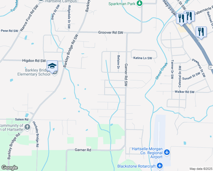 map of restaurants, bars, coffee shops, grocery stores, and more near 613 Danielle Drive in Hartselle
