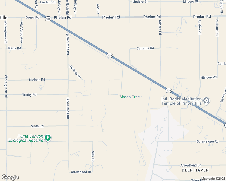 map of restaurants, bars, coffee shops, grocery stores, and more near 2390 Trinity Road in Pinon Hills